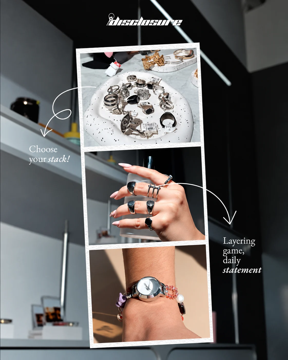 Jewellery and watch editorial collage
