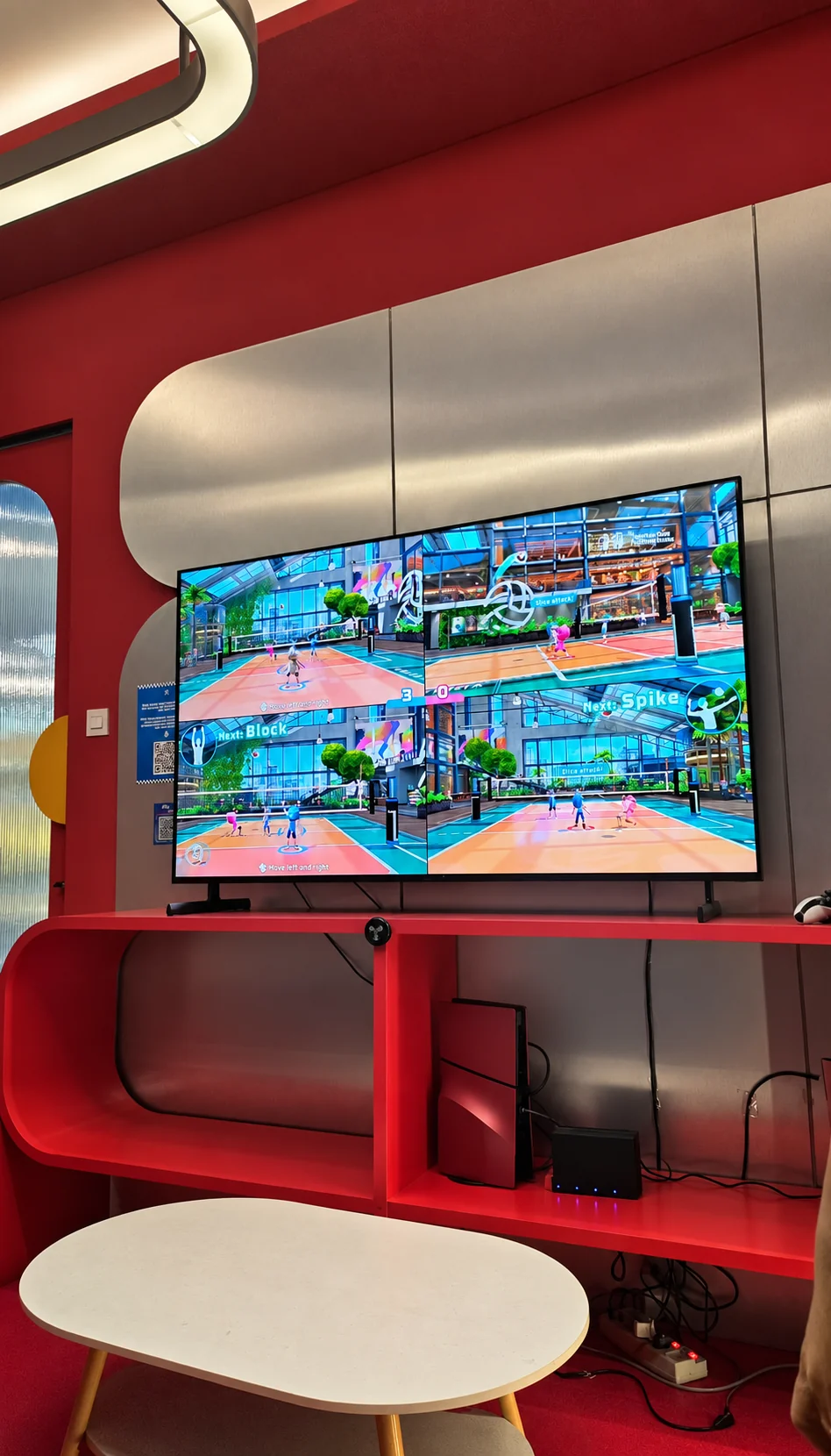 Red Nintendo console seating area