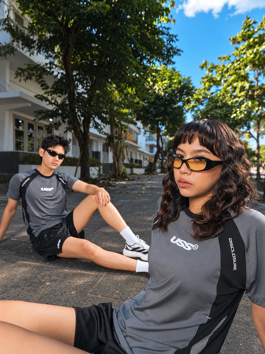 Friends wearing casual sportswear outside