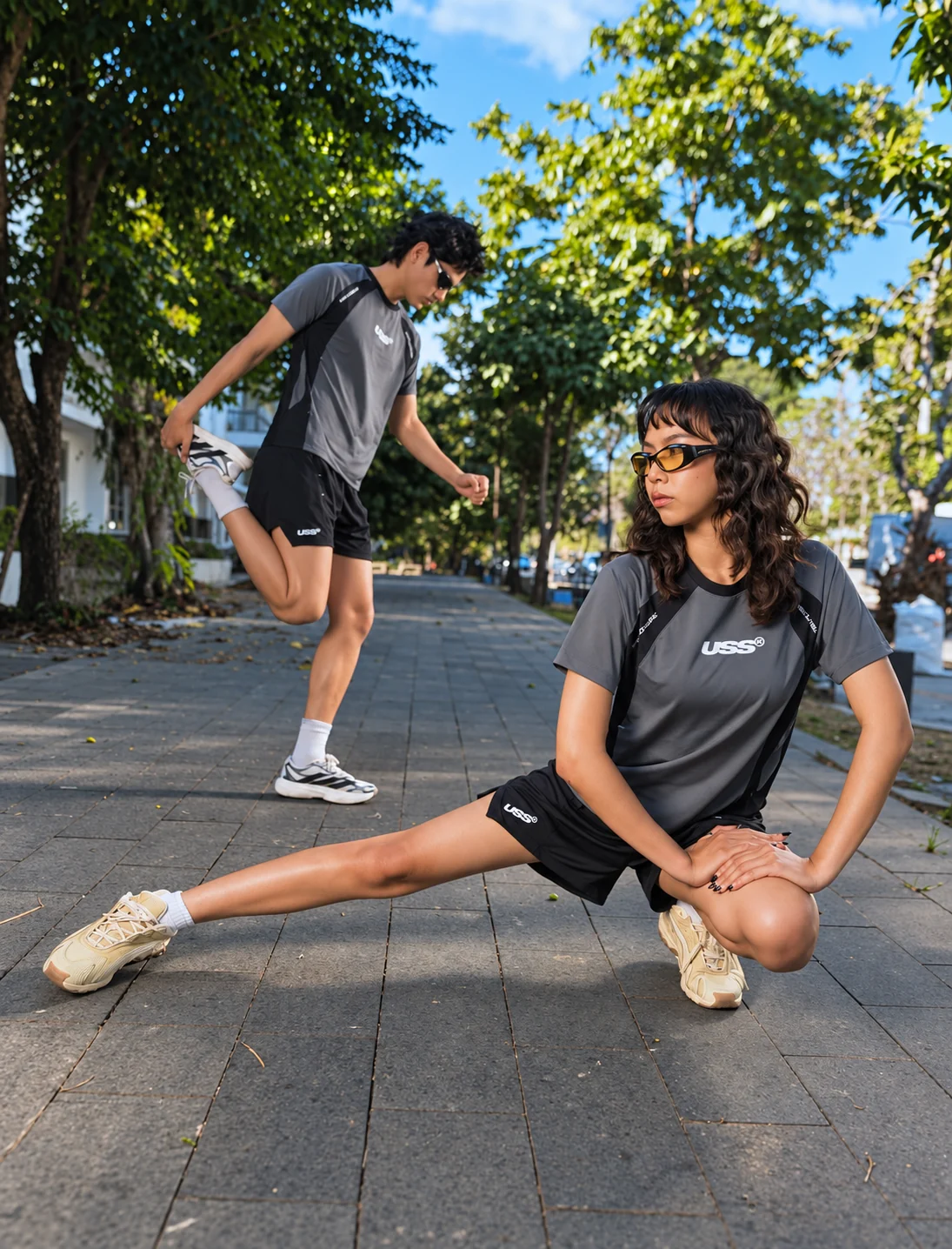 Two people in sportswear spending time outdoors